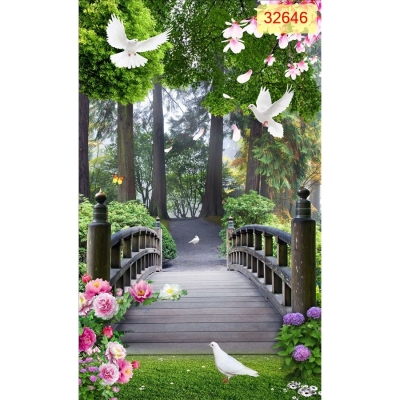Tranh gạch 3d ốp tường phong cảnh khổ đứng - BXC73