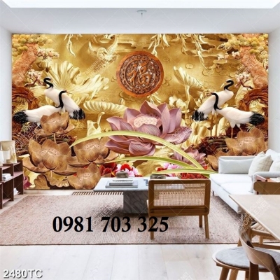 Gạch men tùng hạc dán tường phòng khách