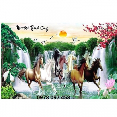Tranh 8 chú ngựa - gạch tranh 3D