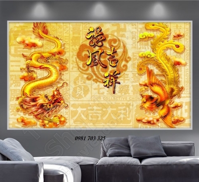 Tranh gạch đẹp 3d rồng phượng