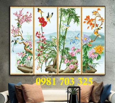 Gạch tranh 3d tứ quý sang trọng