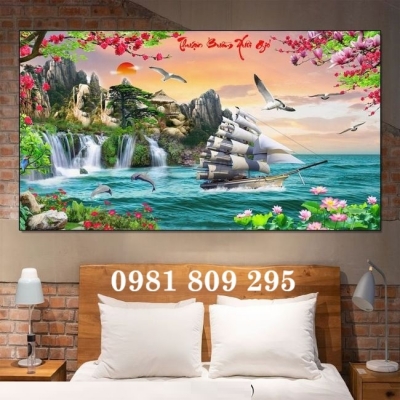 Mẫu tranh phong thủy , gạch tranh thuyền
