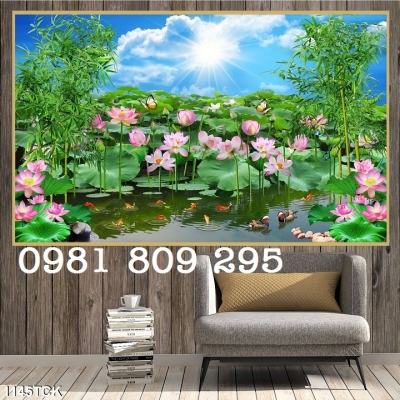 tranh gạch 3d hoa sen - tranh gạch men