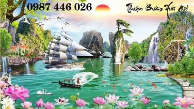 Gạch ốp tường tranh gạch men thuyền buồm HP577