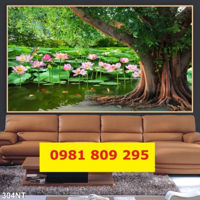 Tranh gạch 3d vườn cây ao cá HH7532