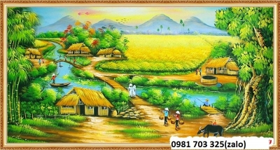Tranh gạch cảnh làng quê yên bình