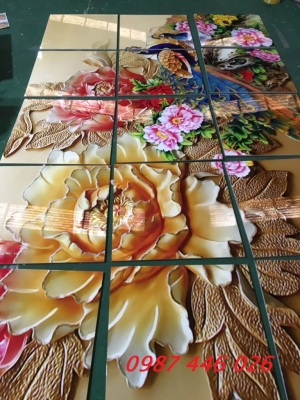 Gạch 3d tranh in chim công thực tế HP9772