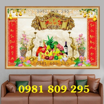 Tranh phòng thờ , gạch tranh 3d mâm ngũ quả