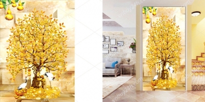Tranh gạch 3d trang trí cây tiền vàng - BV665