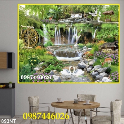 Tranh gạch men thác nước, tranh 3d ốp tường HP9723