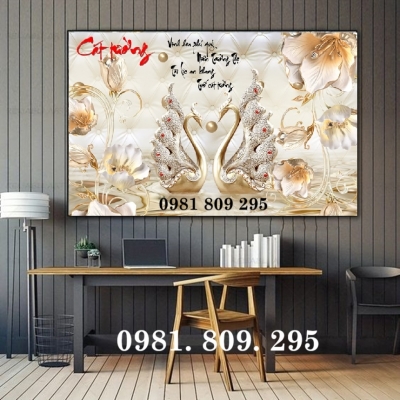 Tranh gạch thiên nga 3d hoa đẹp HN9399