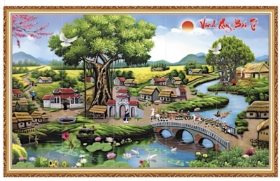 Gạch tranh 3d phong cảnh làng quê