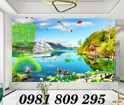 Gạch tranh 3d thuyền buồm xanh mát