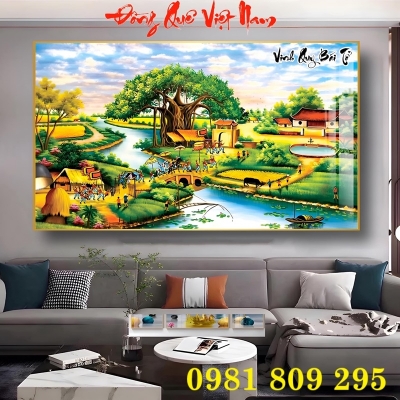 Tranh gạch ốp tường làng quê đẹp