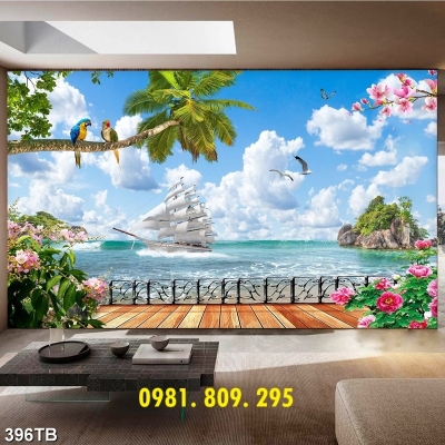 Tranh 3d thuyền buồm , gạch tranh 3d
