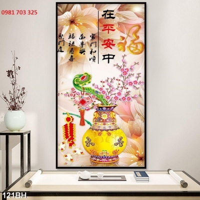 Tranh 3D bình hoa- gạch tranh 3D