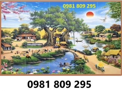 Tranh gạch men, tranh 3d ốp tường làng quê