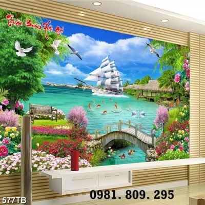 Tranh gạch , gạch ốp thuyền buồm xuôi gió HN999