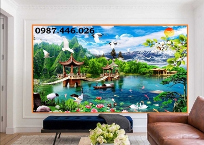Gạch ốp tường tranh gạch men phong cảnh thác nước HP87272