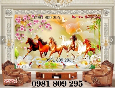 Gạch 3d bát mã - tranh gạch 3d ngựa phong thủy