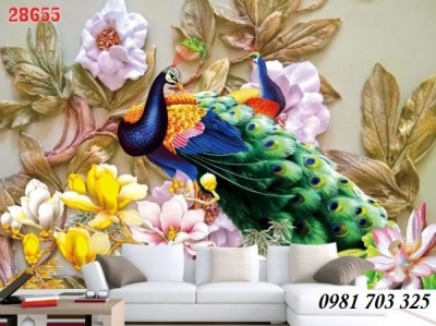 Tranh chim công phong thủy, tranh gạch men 3D