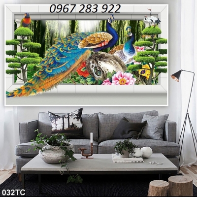 Tranh chim công gạch men ốp tường trang trí