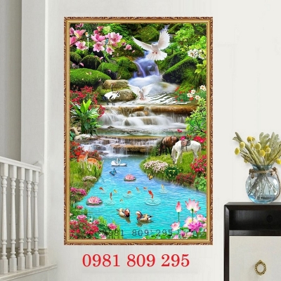 Mẫu gạch tranh 3d khổ dọc thác nước