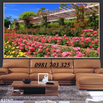 Gạch tranh trang trí tường, tranh vườn hoa 3D