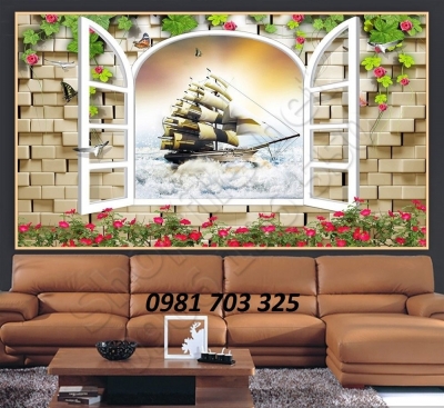 Tranh gạch đẹp 3D hình cửa sổ