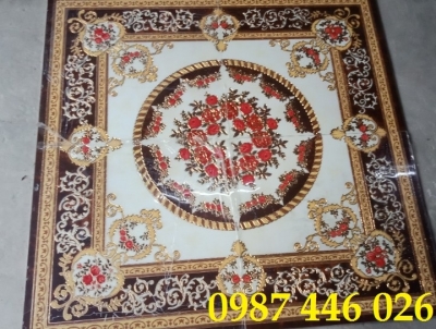 Gạch nền thảm gạch vuông khắc vàng hoa văn HP2833