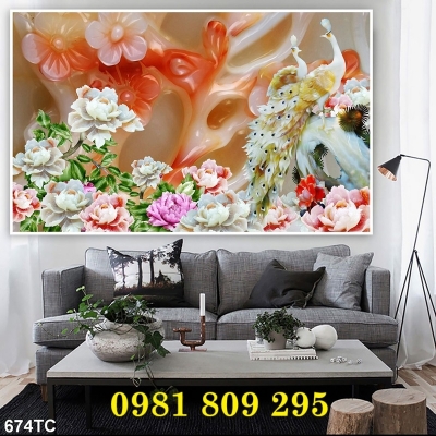 mẫu gạch tranh chim công 3d vợ chồng