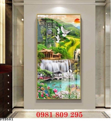 Tranh gạch ruộng bậc thang 3d khổ dọc mới hN9292