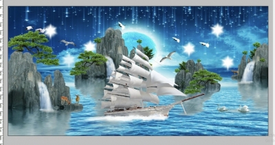 Tranh gạch thuyền buồm xuôi gió