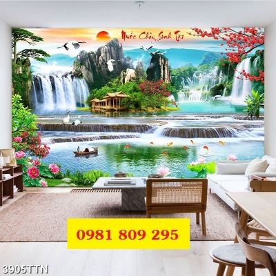 Tranh thác nước , gạch ốp tường , tranh phòng khách