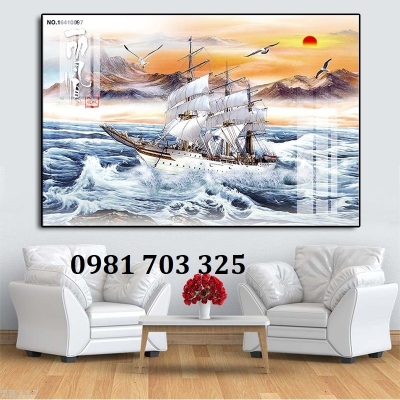 Tranh gạch 3d thuyền buồm trang trí