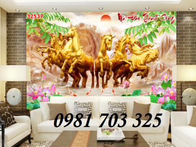 tranh gạch 3D bát mã phong thủy