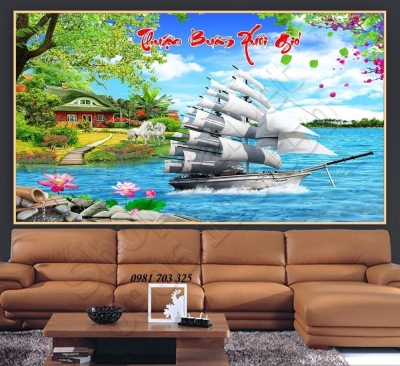 Tranh gạch men phong thủy thuận buồm xuôi gió