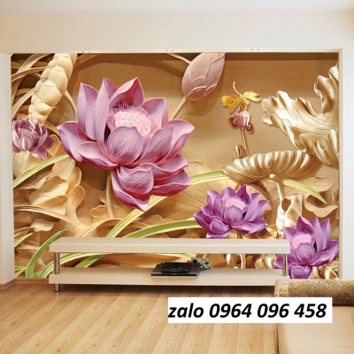 Tranh hoa sen 3d - tranh gạch 3d hoa sen - 888C