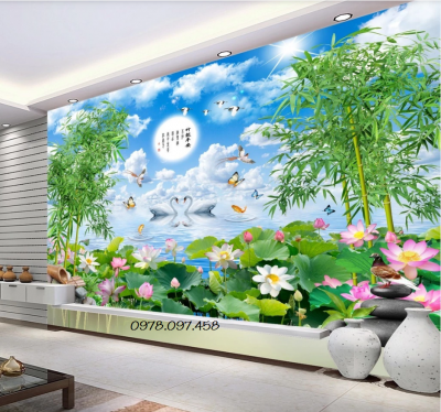Gạch tranh phong cảnh vườn hoa trang trí phòng khách