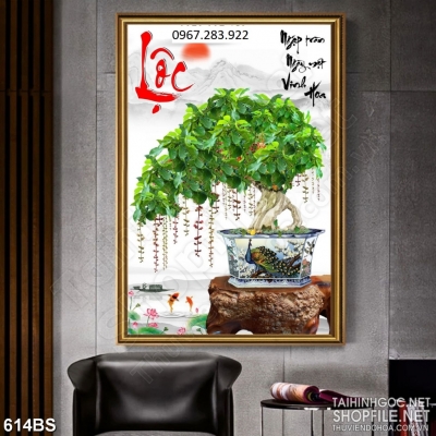 Tranh gạch men họa tiết cây cảnh bonsai