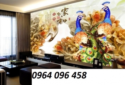 Gạch tranh chim công trang trí phòng khách - HXZ2