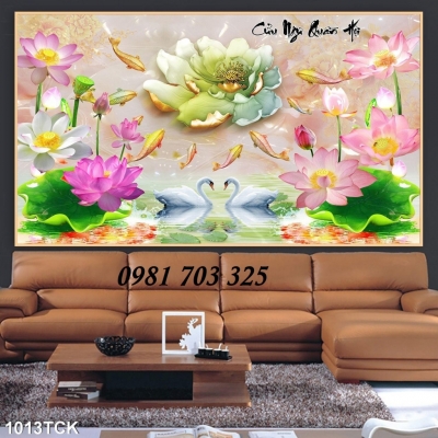 Tranh hoa sen phong thủy, tranh gạch men 3D