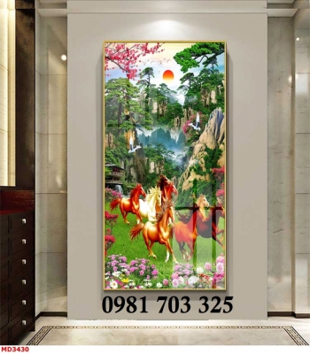 Tranh gạch phong thủy bát mã khổ đứng