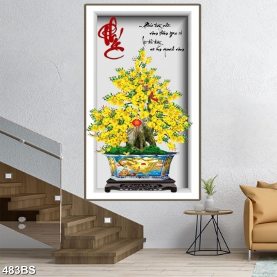 Gạch tranh họa tiết hoa mai vàng