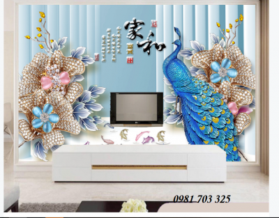 Gạch tranh men 3D chim công- tranh phong thủy