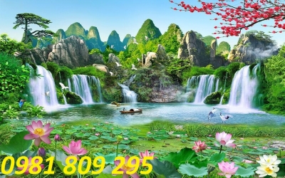 tranh gạch 3d hồ nước chim hạc