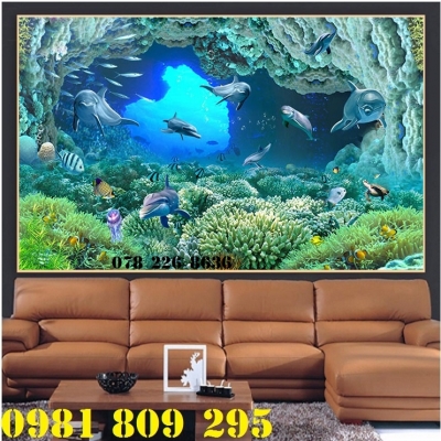 Gạch tranh 3d cá heo - tranh gạch ốp tường