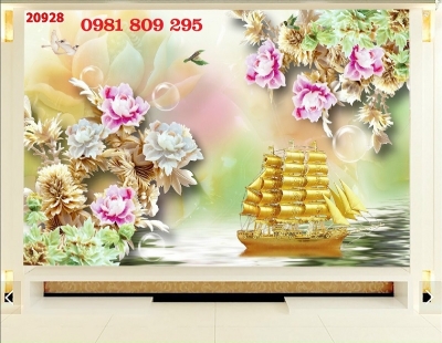 Tranh gạch thuyền vàng- Thuận buồm xuôi gió HO6587