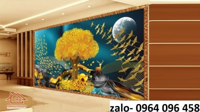 Tranh gạch 3d cây tiền vàng - 877CBB