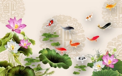 Tranh gạch 3d tranh cá phong thủy - 234XTC